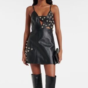 AREA Cutout Studded Leather Mini Dress Size 6